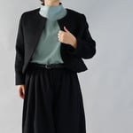 【wafu】＜5着限定お試し品＞ウール100% ボレロジャケット 毛並みあり ラウンドネック 裏地付/ブラック b5-32