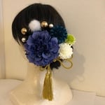 ダリアの和装髪飾り 10点セット(ブルー)