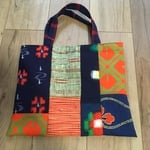 着物地パッチワークトートバックオレンジ系