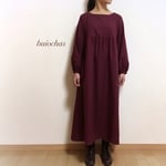cotton胸元切り替えワンピース (bordeaux)