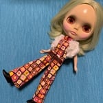 ブライス、リカちゃん用ジャンプスーツ、ベスト付き、赤系