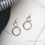 ダブルリングのシンプルピアス/イヤリング◆シルバー