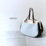 【ki****様ご予約品】ミニボストン◇水色ヒッコリー×モスグリーンの帆布◇革持ち手