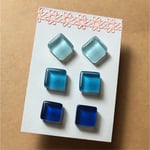 ガラスタイルピアス＊(ブルー系)3セット 樹脂ピアス ノンホールピアス