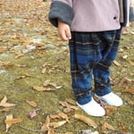 再販！コットン起毛チェックのサルエルパンツ ブルー check&stripe
