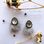 2way◉ビーズ刺繍のファーキャッチピアス クリアグレー