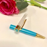 ハーバリウムペン  ゴールドxスカイブルー トップジュエル 
