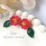 揺れる椿のピアス＆イヤリング（プラバン）赤