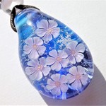 《寒桜》　ペンダント　ガラス　とんぼ玉　桜　雪の結晶