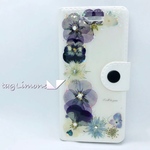 ビオラとニゲラのお花のiphoneケース 手帳型