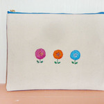 おはな刺繍　帆布ポーチ　裏デニム