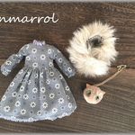 グレーの花ワンピースとティペットセット　＊ブライス　blythe＊　