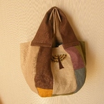 リネンと刺繍のま～るいバッグ　黄色い実のツリー