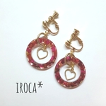 ハート♡が揺れるバラのフープイヤリング/ピアス＊*