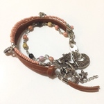 Pink Coral  Leather Bracelet 