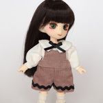 オビツ11用・ピンクコーデュロイのサロペット(オプションブラウスあり)