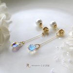 2way　オーロラの輝き　クリスタルとパールのピアス 　Swarovski crystal