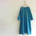 *blue series* 1。ハーフリネン。 ドロップショルダーのワンピース。【М】