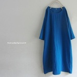 *blue series* 3。 ドロップショルダーのワンピース。Wガーゼ。【М】