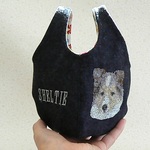 手の平ころりん　シェルパピ刺繍　デニムミニバッグ　シェルティ