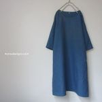 *blue series* 5。c&sカラーリネン。ブルーグレー。 ドロップショルダーのワンピース。【М】