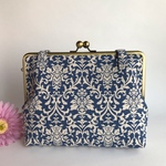 sinmarin様オーダー品 がま口御朱印帳バッグ  ダマスク柄(スモーキーブルー)