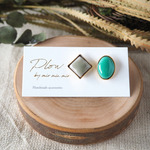 七宝焼◇○アシメピアス ～gray×emerald green～