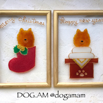 DOG.AM シルエット　ガラスフレーム　クリスマスブーツ&鏡餅　 ポメラニアン