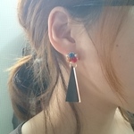 ドライフラワー×三角ウッド イヤリング