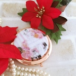 ストライプ&フラワー 華やかパーティ レディの嗜み コンパクトミラー♡お出かけ デート プレゼントに♡クリスマスプレゼントに