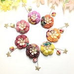  ぷくぷくお花とあめ玉風巻玉②☆つまみ細工★ポニーフック★ヘアクリップ