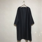 チャコールグレー×グレー カシミア混ウール ボーダー フラノ ワンピース
