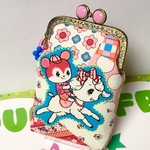 レトロ動物アップリケ柄☆*8.5cm縦長がま口ポーチ