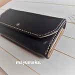訳あり品・きまぐれ革の長財布・サドルレザー・黒×ナチュラル