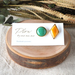七宝焼○♦アシメピアス ～ turquoise green× mustard yellow～