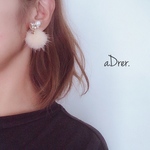 再販⑦■スワロビジューとパールのふわふわミンクファーピアス■　NO.006