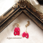 限定*ハート花びらスワロフスキー付き*レジンピアス【829】E