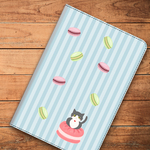 マカロンネコ ブルー iPad ケース タブレット iPadmini4 android　多機種対応 ネコ ねこ cat680