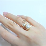 淡水パール＆チェコパールのダブルパールデザインフリーワイヤーリング