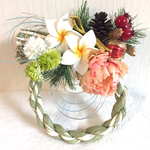 ☆再販☆ ハワイアンしめ縄 お正月飾りリース プルメリア(うぐいす&クリーム)