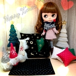 ◆X'mas着せ替え可能◆合皮ブラック ソファ ドット◇ブライス リカちゃん ミニチュア インテリア 家具 