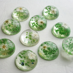 【20mm・2個】ラウンドカボション・花模様（緑）・ドライフラワー風【1070】
