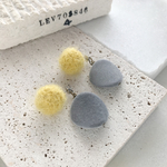 まるまるイヤリング モヘア×別珍 黄色