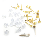 【各40個】平皿ピアス シリコンキャッチ★4mm/ゴールド★ピアス金具 貼り付け ポストピン