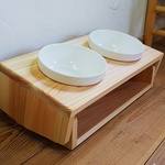 高さと角度が自在のペット用食器台　/　フードボウル（φ15㎝）　/　国産ひのき