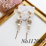 すりガラスフラワー＊キラキラビジュー＊ロングピアス