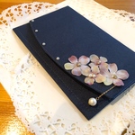 1点限定✴︎お花とたっぷりパールとストーンの袱紗/ふくさ ネイビー ⑤