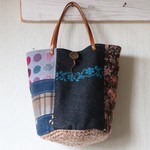 刺繍ウール＊パッチワーク*手編み*かごバッグ＊