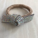 ラインストーン リボン ヘアゴム   オーロラ×グレー