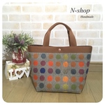 ◆SALE◆ウール混*カラフルドット柄(オレンジ)✻トートバッグ♥ハンドメイド♥